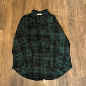 Green and Black Plaid Button-Up Shirt